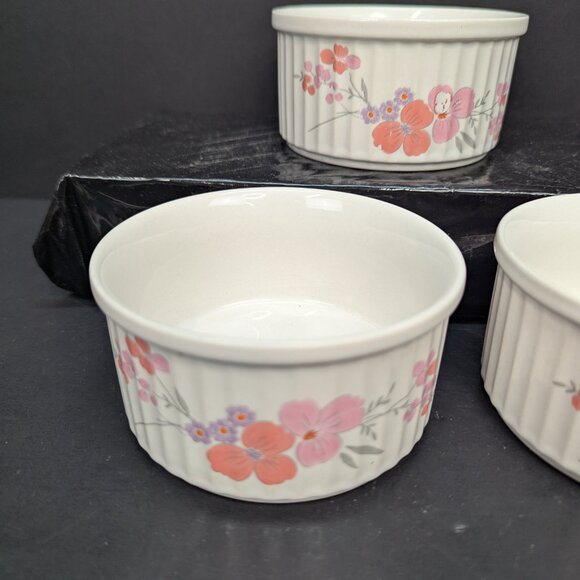 Galleria Collection Stoneware Pink Floral Ramekin 1985 JMP Marketing Lot of 3 - Picture 5 of 10